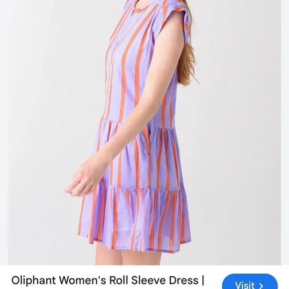 Playful Oliphant Roll Sleeve mini dress in Pink and Orange Stripes, 100% cotton - Picture 8 of 8